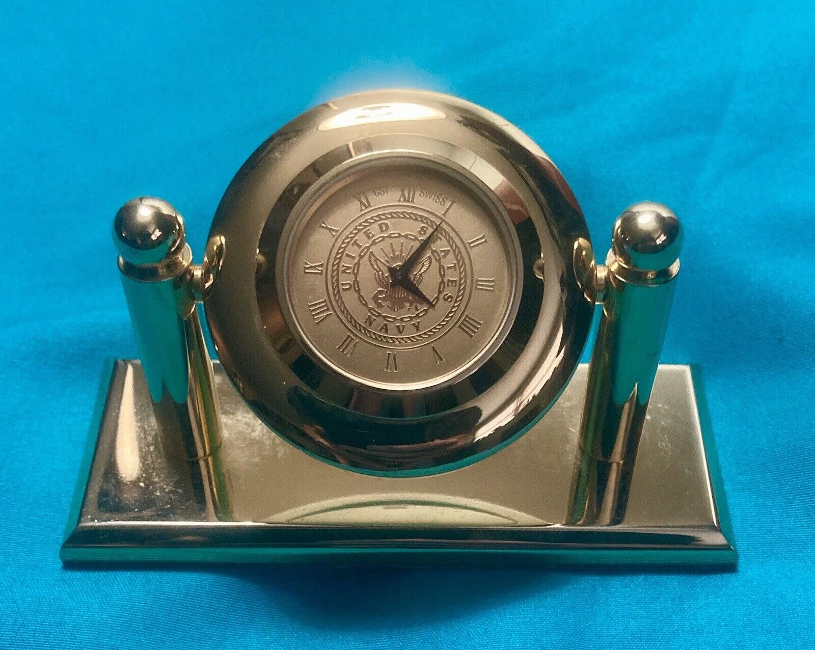 United States Navy 24K Gold Plated Swiss Dial Desktop Clock CSI