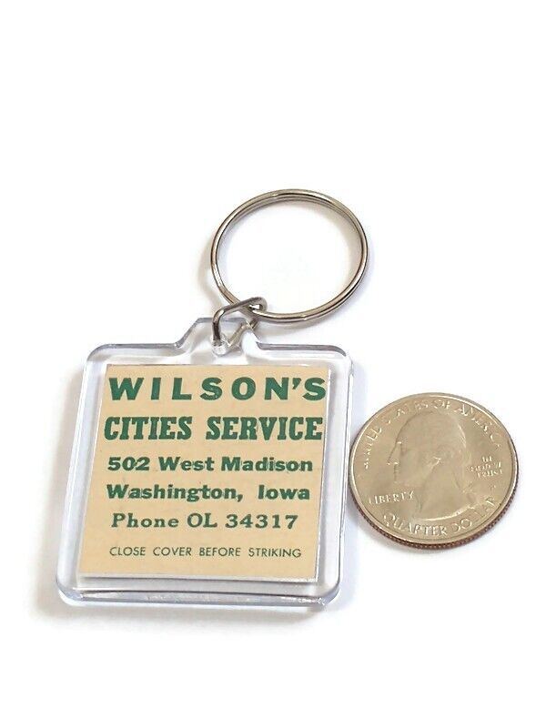 Repurposed Vtg Matchbook Cover Wilson\'s Cities Service Washington Iowa Keychain 