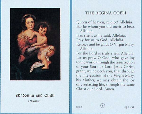 JB8002P The Regina Coeli Paper Holy Card Pack of 100 Pieces