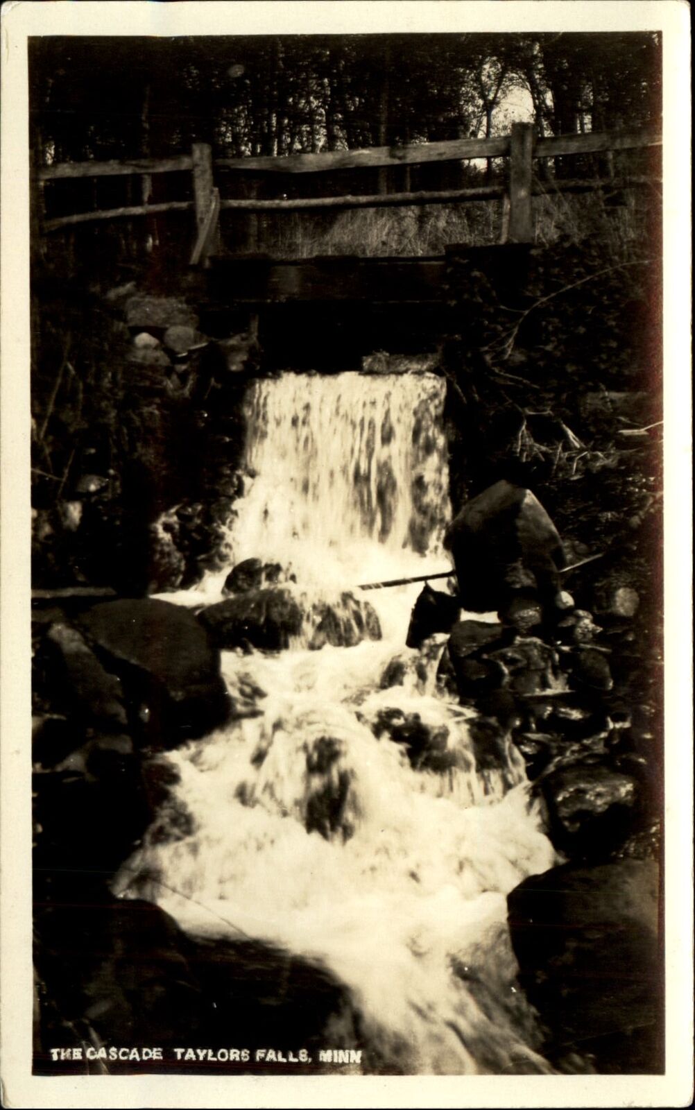 RPPC The Cascade Taylors Falls Minnesota rustic bridge ~ Photo postcard 1926-40s