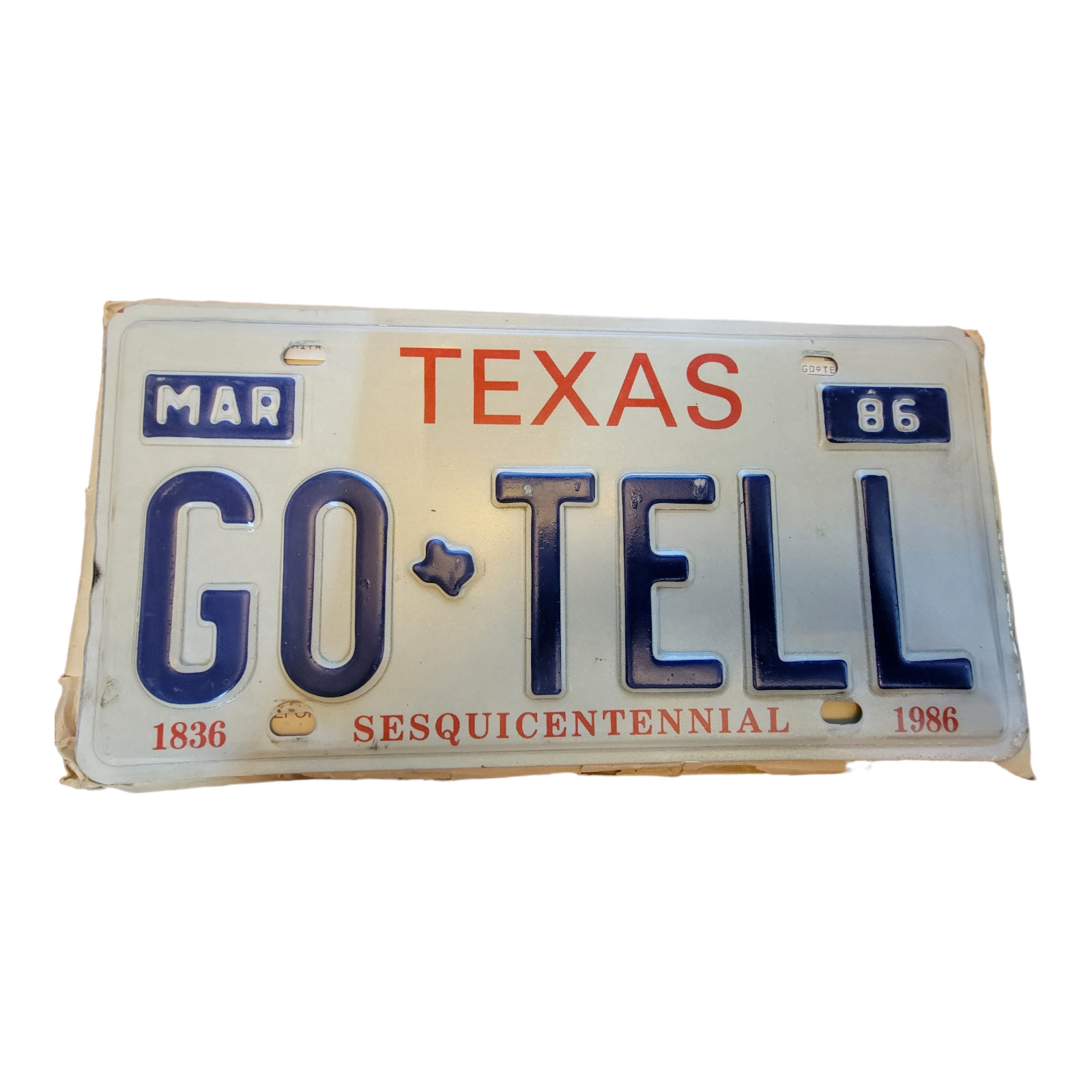 Vintage 1986 Go Tell Texas License Plate - Authentic Collectible Memorabilia