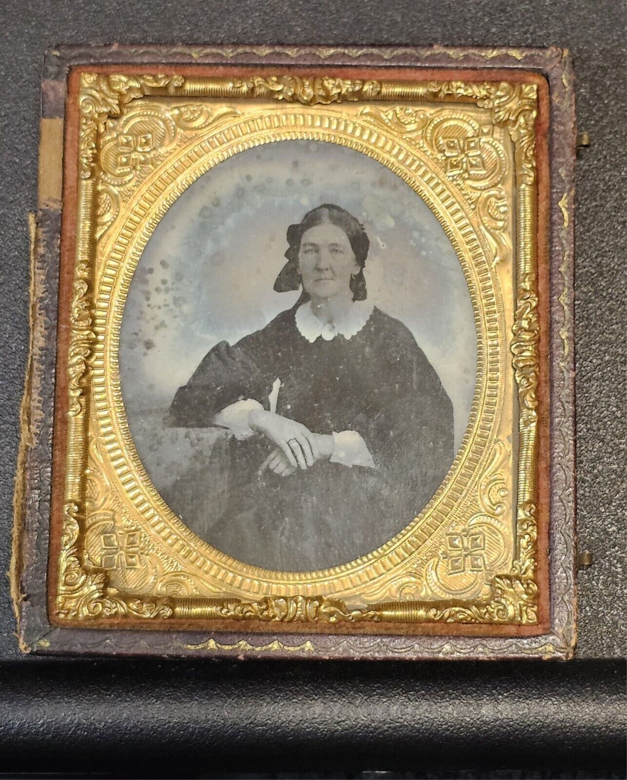 Sixth Plate Tintype Photo Half Case Under Glass Conservative Woman