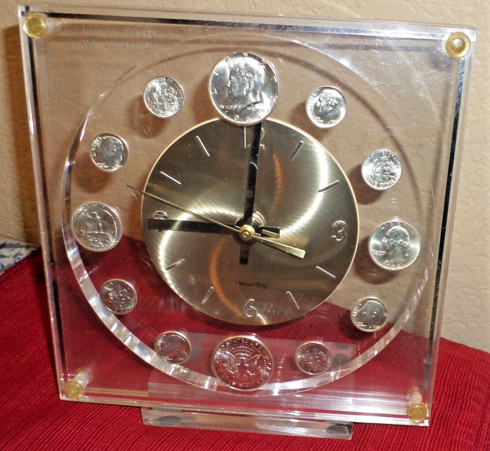 RARE UNUSUAL MARION KAY LAST UNITED STATES SILVER COINAGE DESK OR MANTEL CLOCK