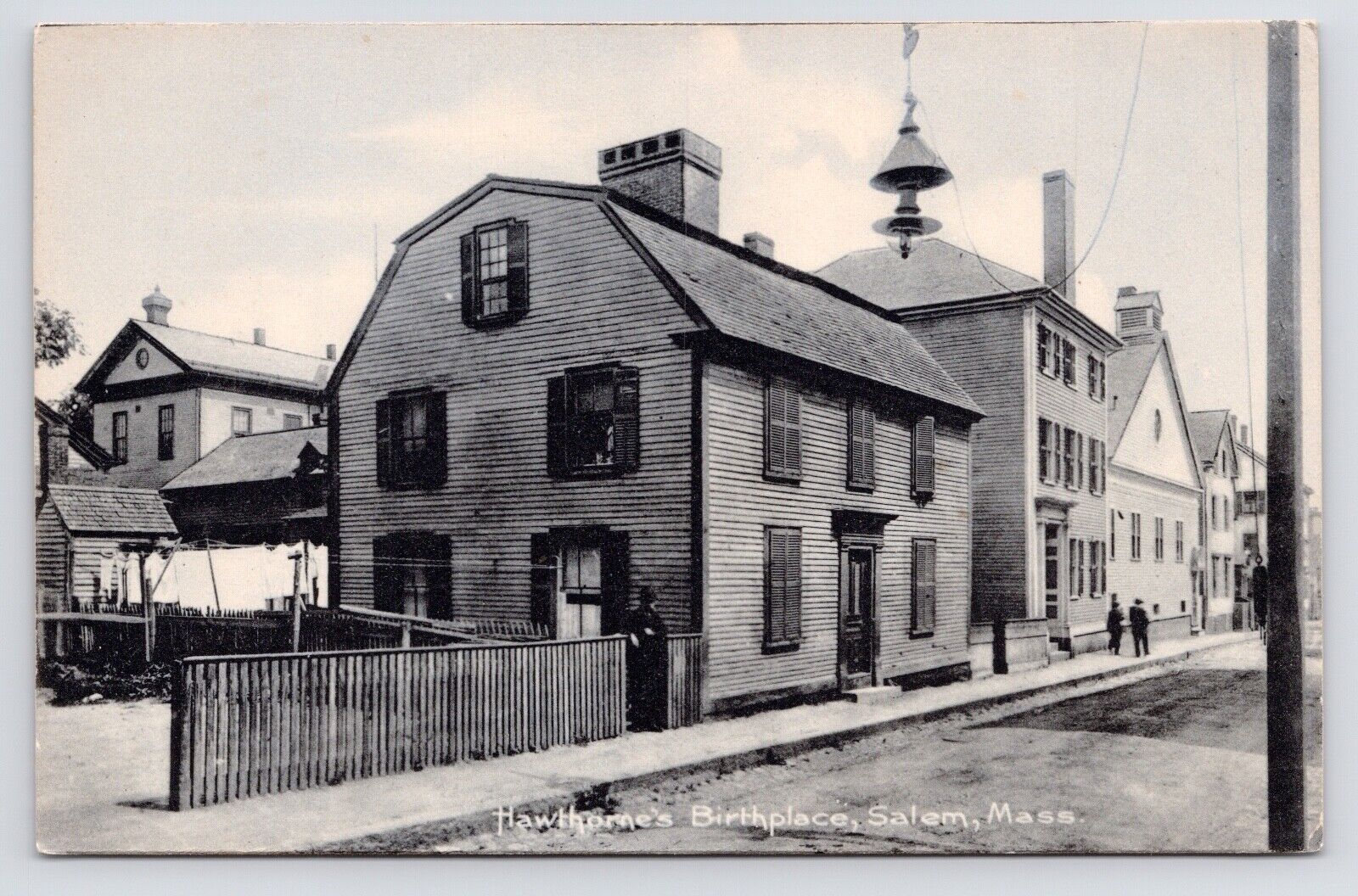 c1905~Salem Mass~Nathaniel Hawthorne Birth Home~Street View~Antique Postcard