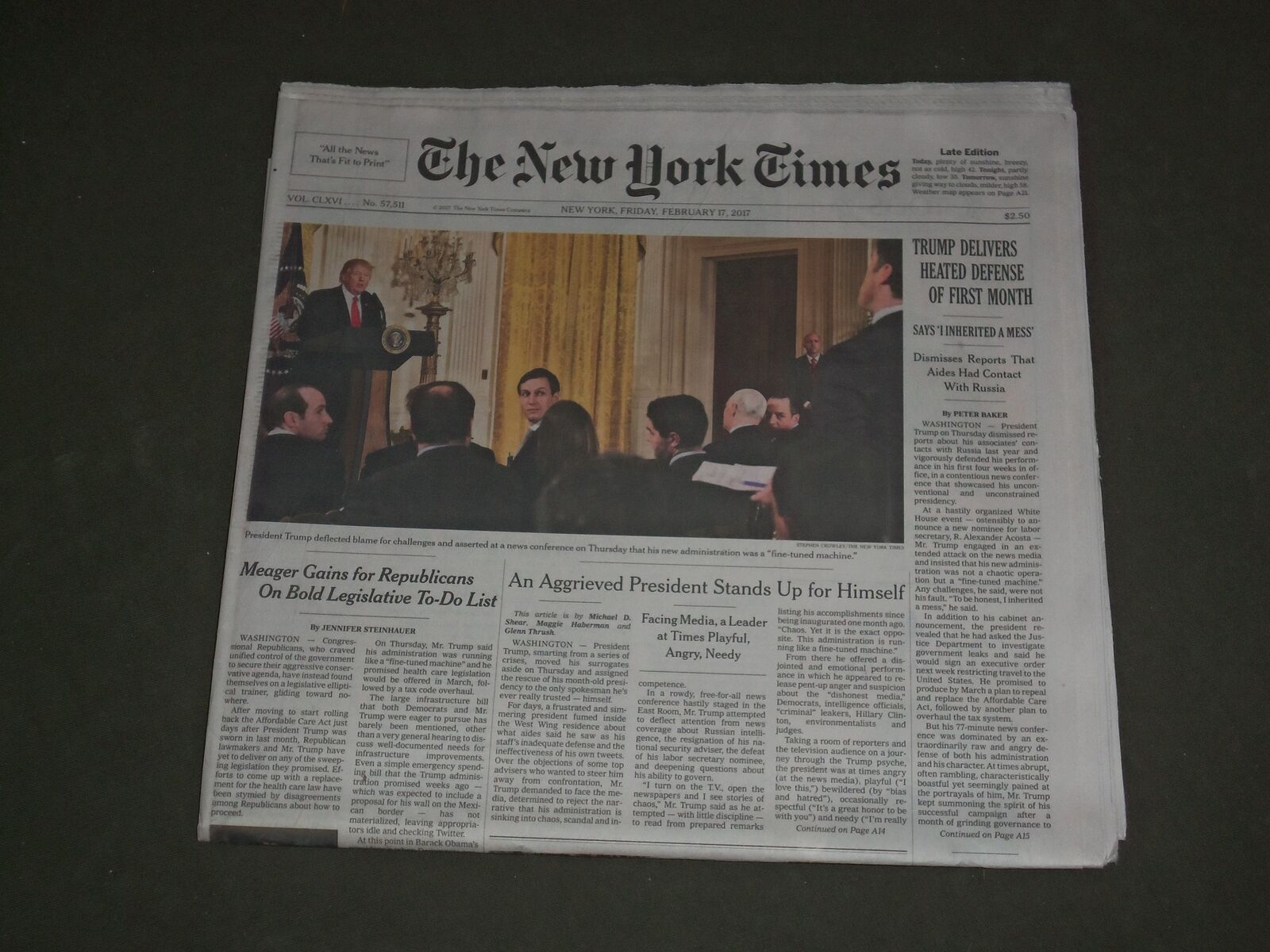 2017 FEBRUARY 17 NEW YORK TIMES - TRUMP SAYS THERE WAS NO CONTACT WITH RUSSIA