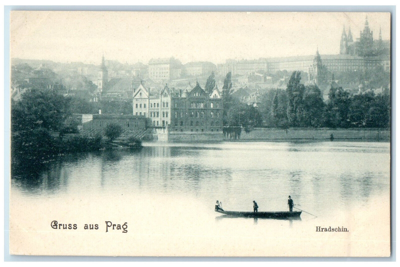 c1905 Hradčany Boat Canoeing Greetings from Prag Czech Republic Postcard