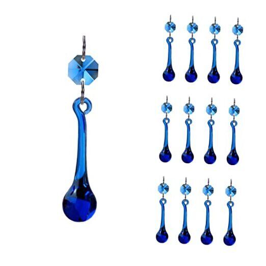  12pcs Raindrop Crystal Chandelier Prisms Parts, 53mm Hanging Crystals Mid Blue