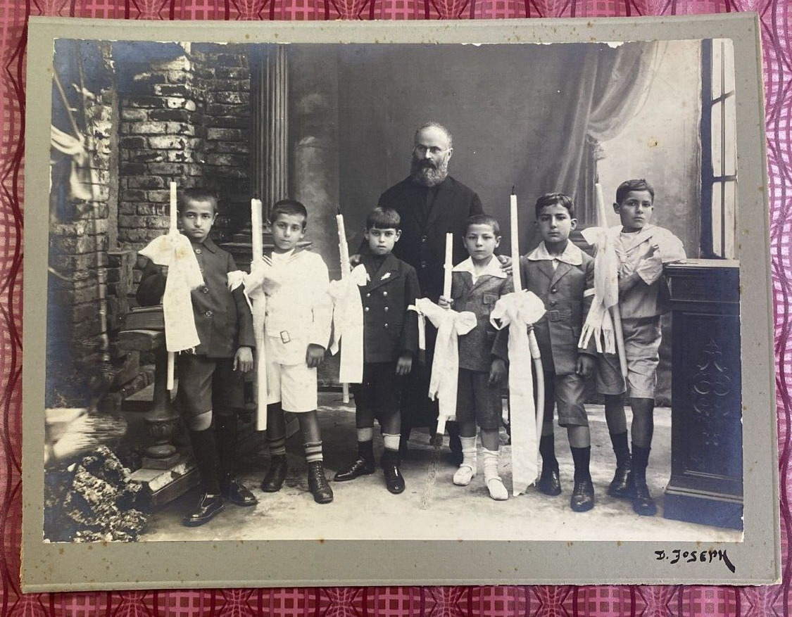 ARMENIAN  Spiritual Priest & Childs school PHOTO Istanbul . PHOTO JOSEPH  1920s?