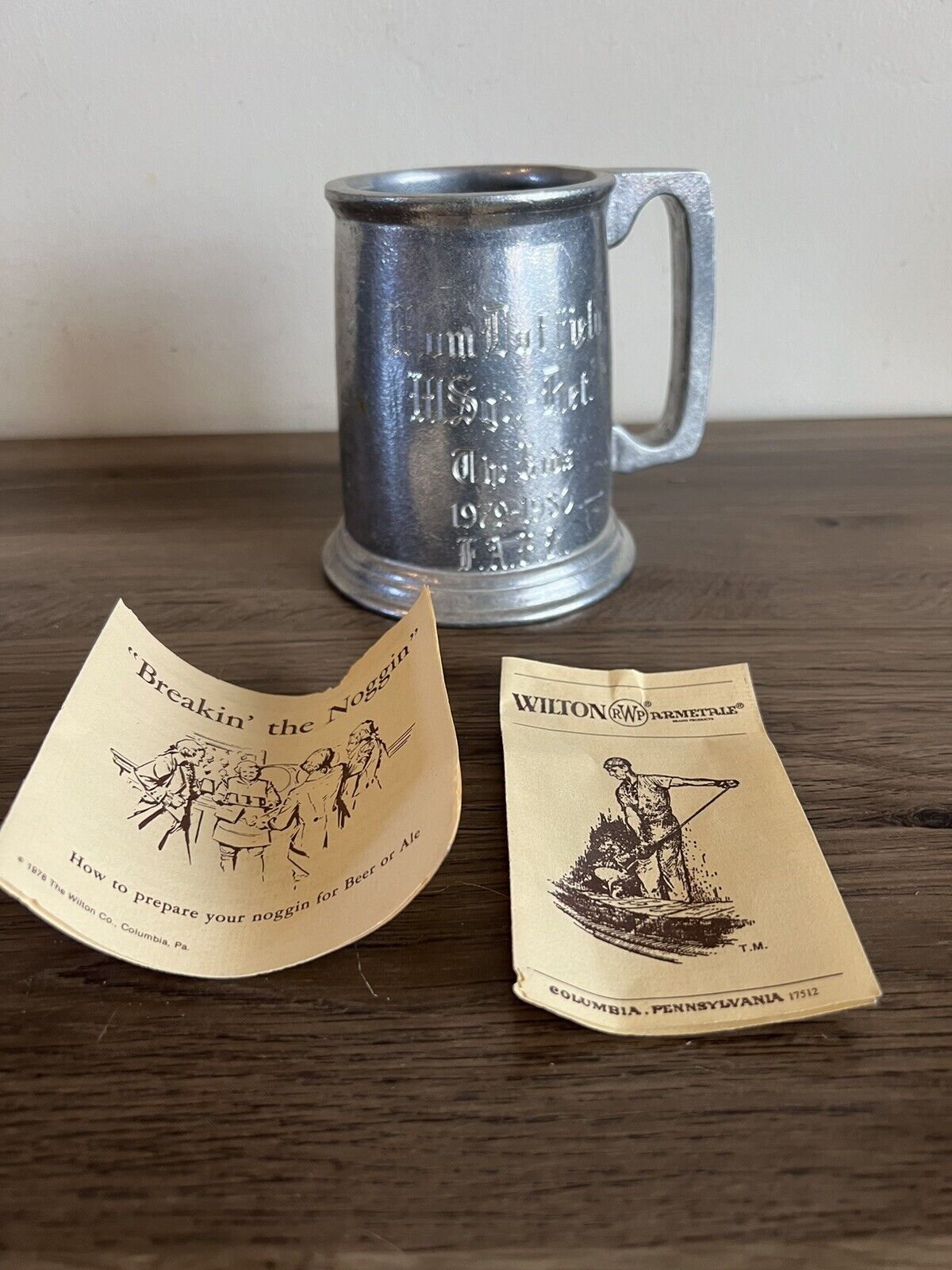 Vintage beer mug wilton armetale pewter style mug engraved 80s retro