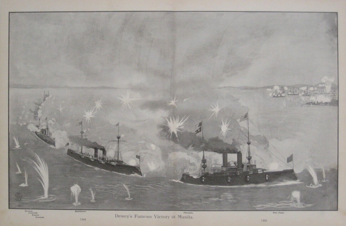 Original Spanish-American War Lithograph DEWEY'S FAMOUS VICTORY AT MANILA BAY