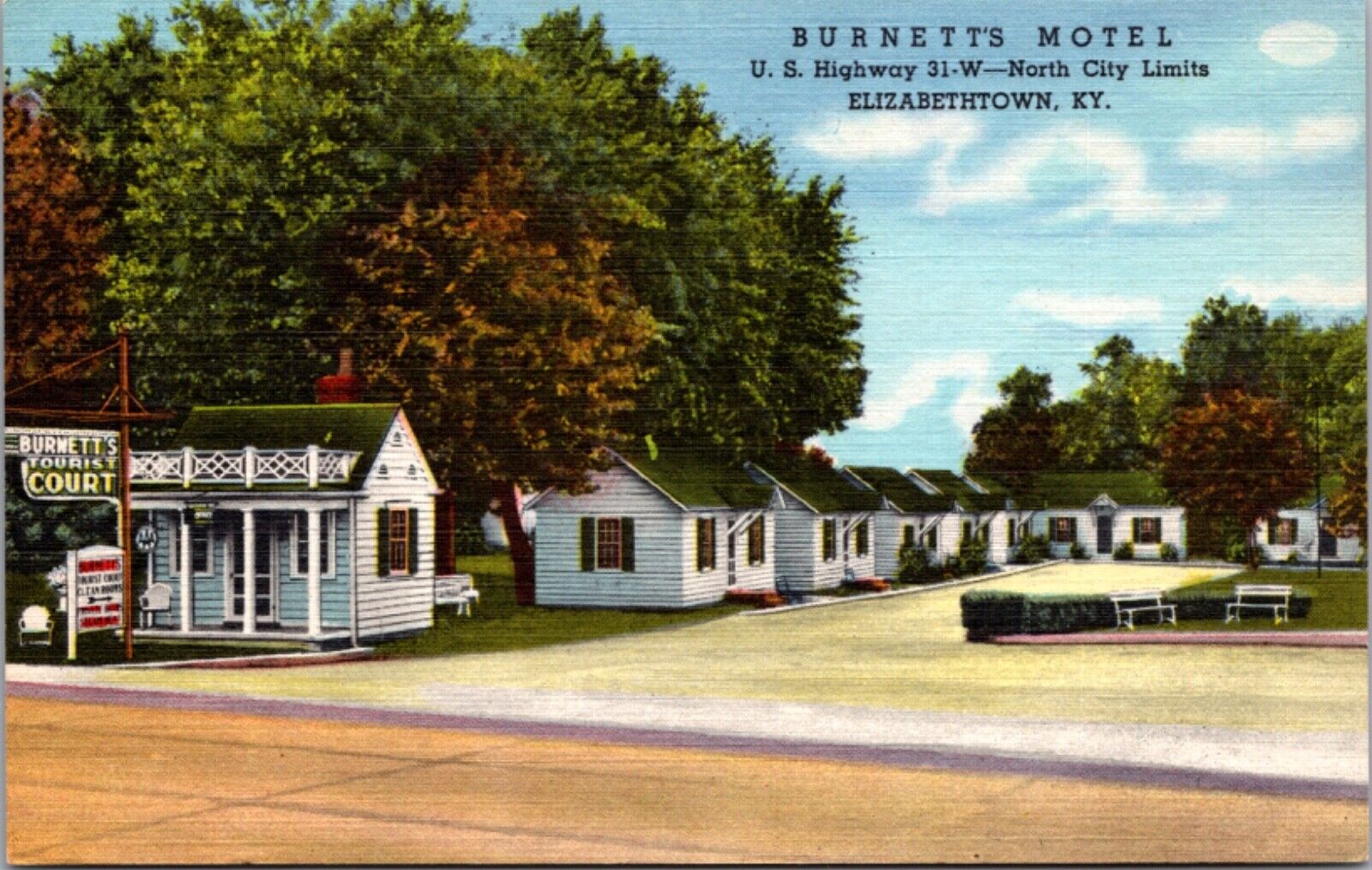 Linen Postcard Burnett\'s Motel U.S. Highway 31-W in Elizabethtown, Kentucky