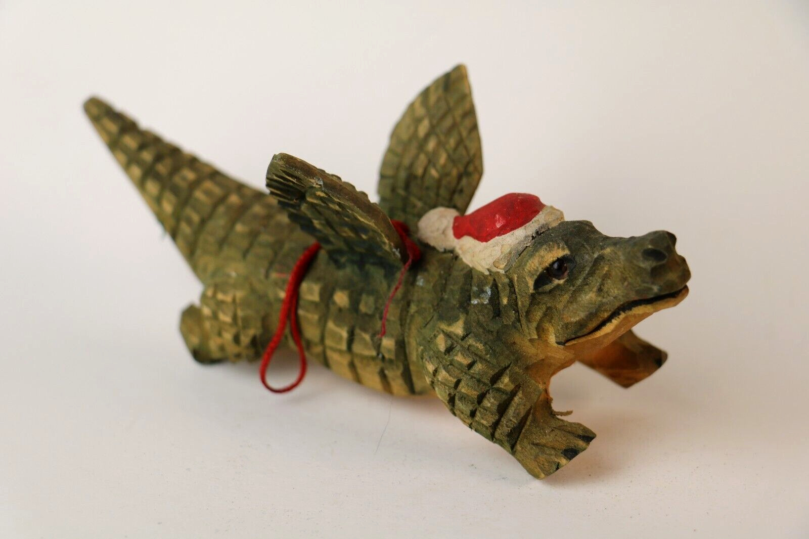 Vintage Flying Alligator Wooden Christmas Ornament Hand Carved 6\