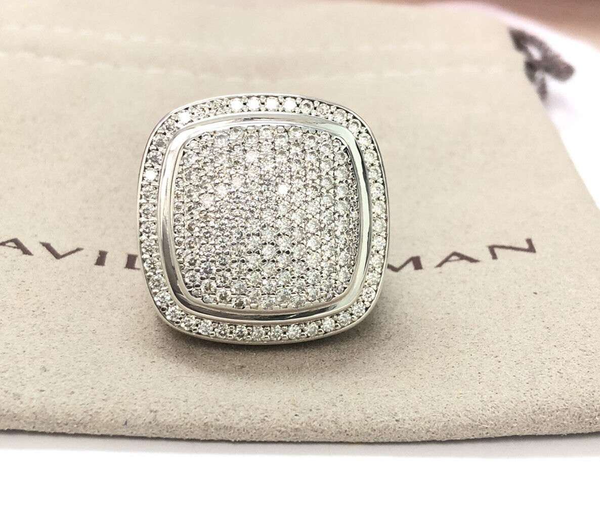 David Yurman 925 Silver 20mm ALBION Ring With PAVE DIAMONDS Size 6.5