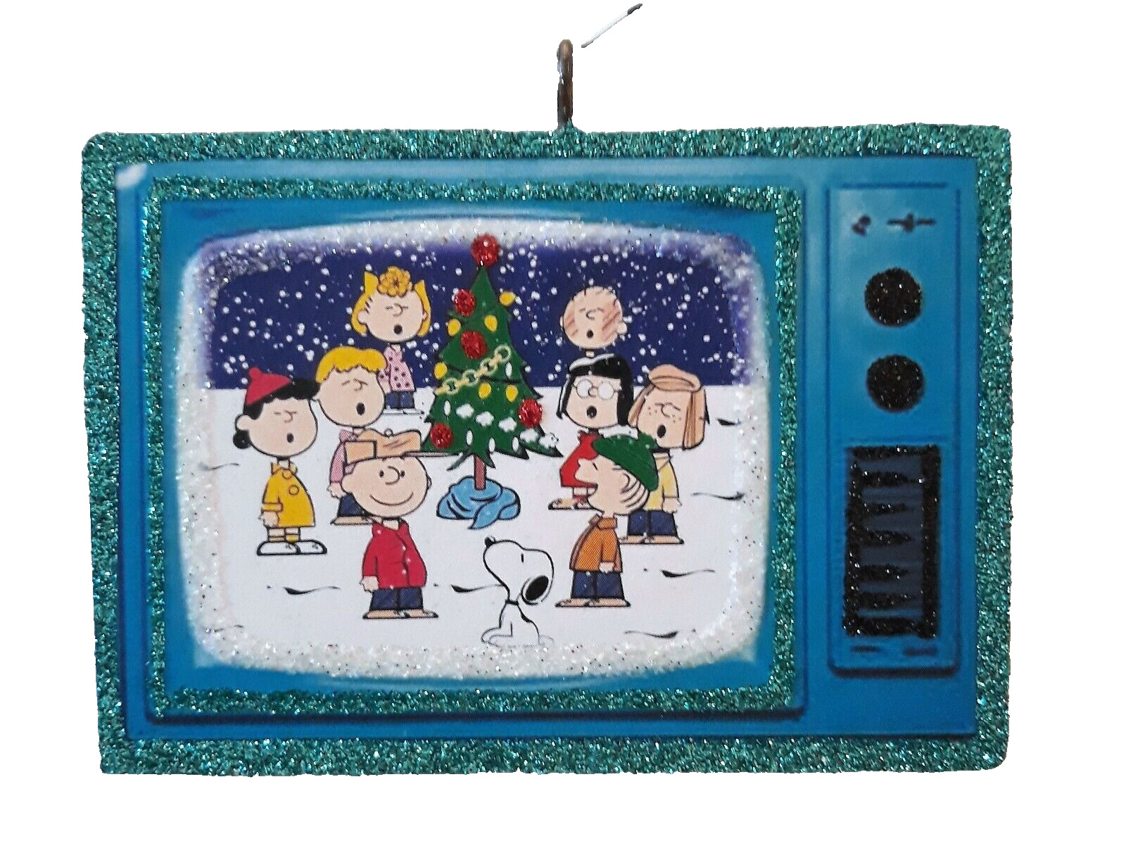RETRO TELEVISION - CHARLIE BROWN, PEANUTS * Glitter CHRISTMAS ORNAMENT * Vtg Img