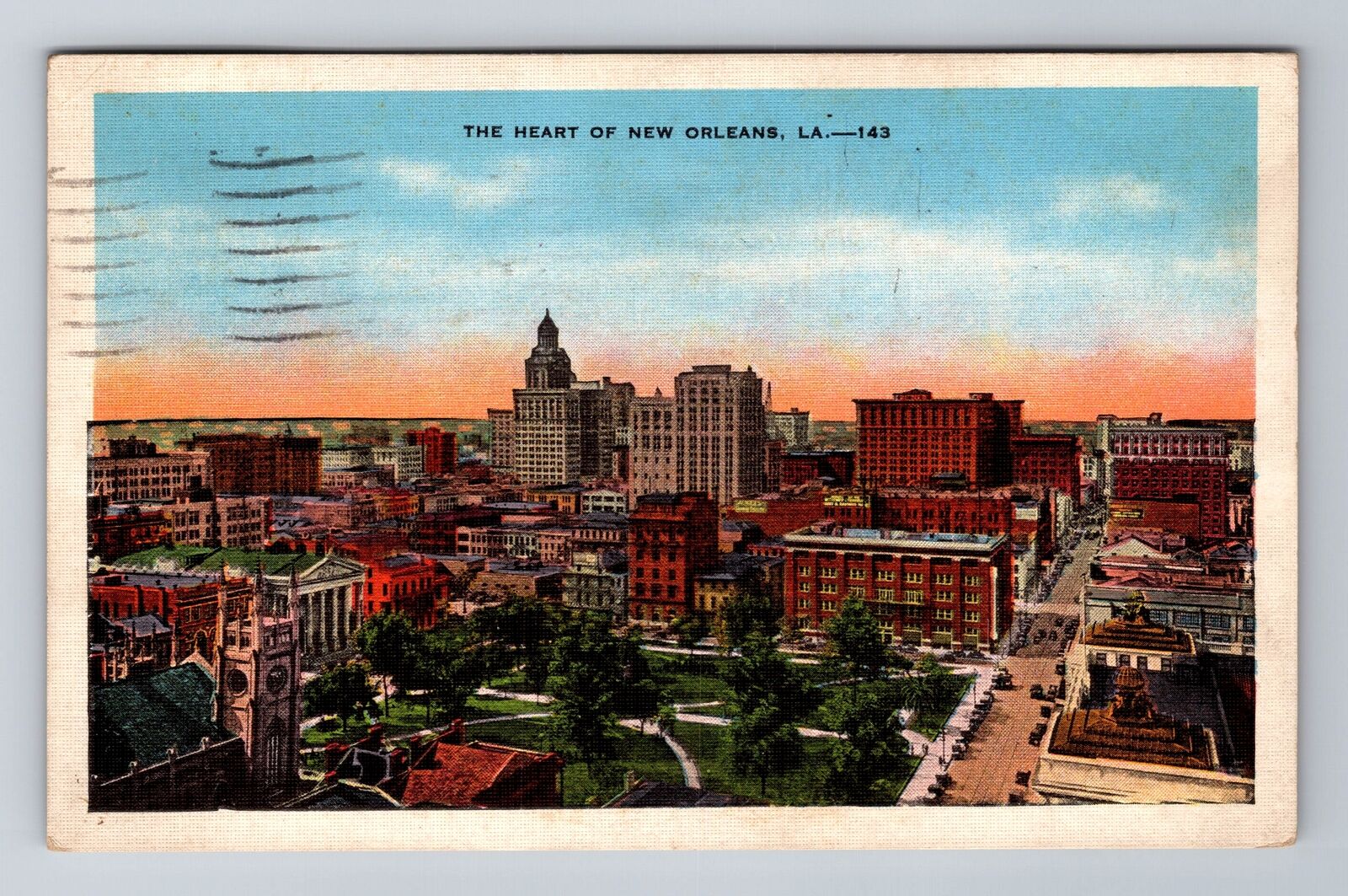 New Orleans LA-Louisiana, Aerial Of City And Town Area, Vintage c1937 Postcard