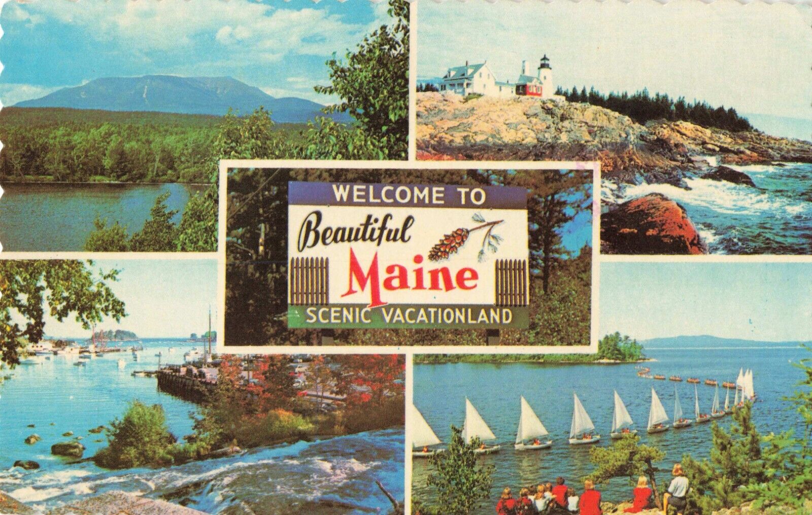 Maine ME Welcome Scenic Vacationland Multi View Famous Landmark Vintage Postcard