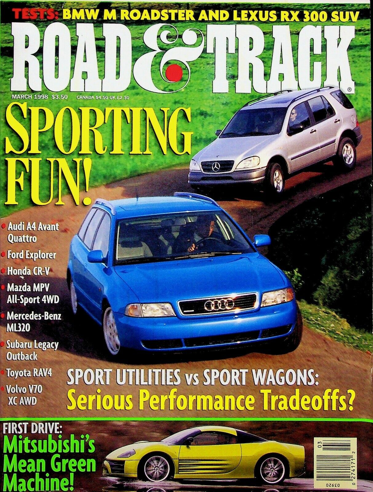 SPORTING FUN - ROAD & TRACK MAGAZINE, 1998 MARCH  VTG.