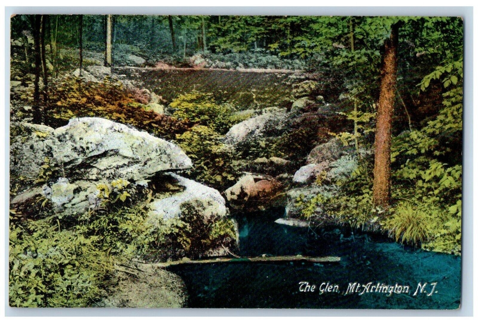 Arlington New Jersey NJ Postcard Glen Mountain Lake River c1910 Vintage Antique