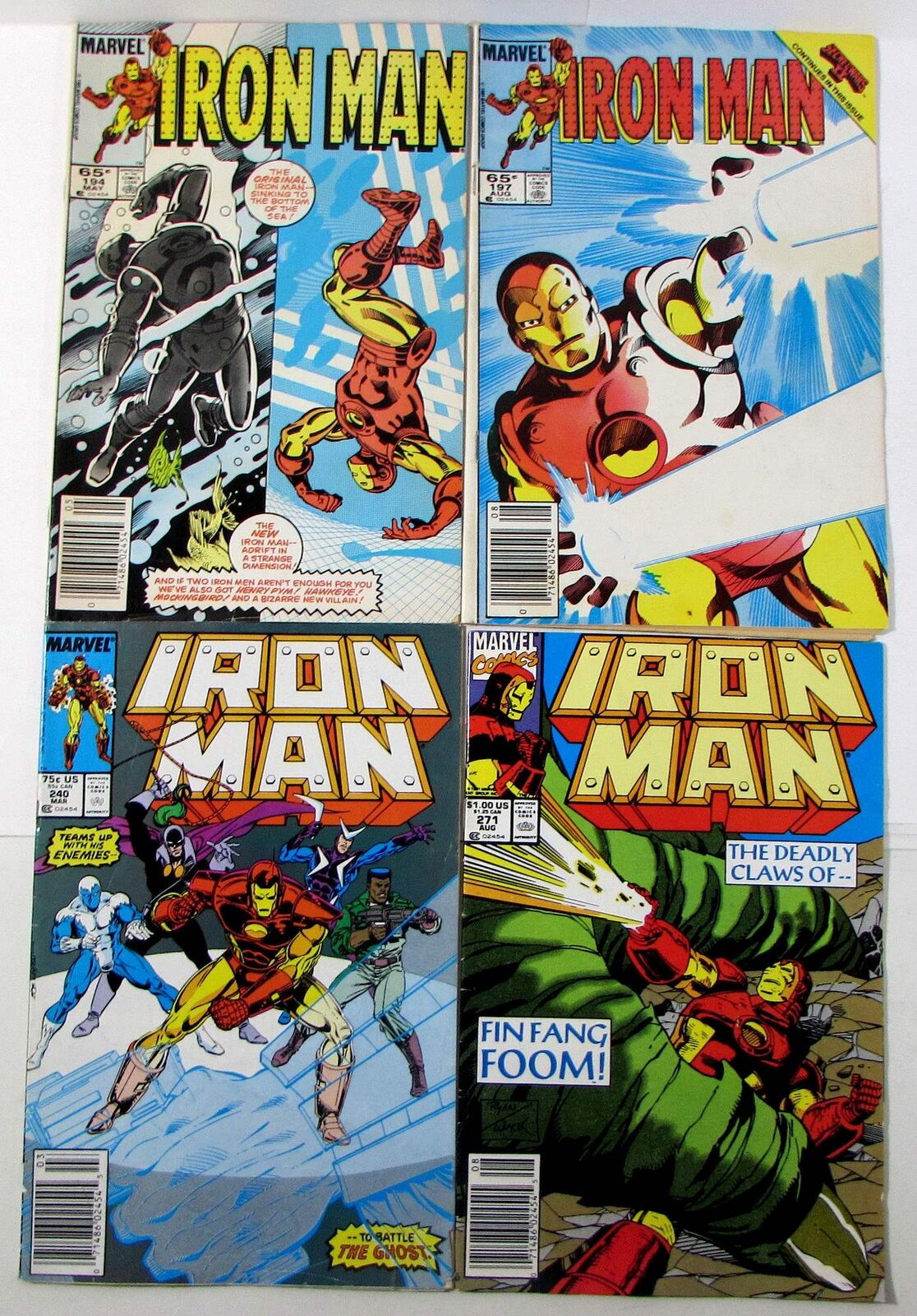 Iron Man Lot of 4 #194,197,240,271 Marvel (1985) Newsstand 1st Series Comics