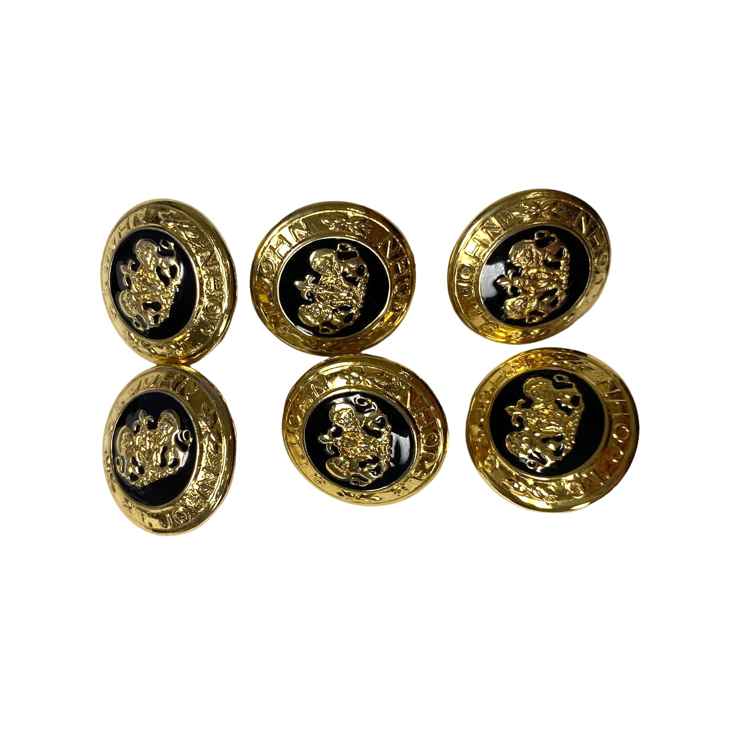 Vintage St. John Knit Logo Black Gold Logo Lot of 6 Replacement Button Set