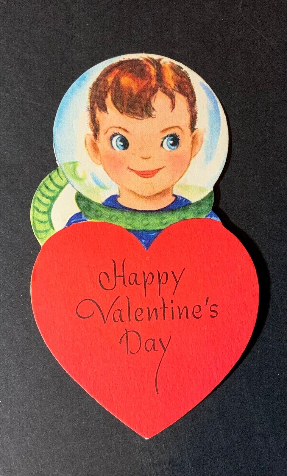 VTG DieCut Gibson Valentine Card Adorable Boy Space Helmet Happy Valentines Day