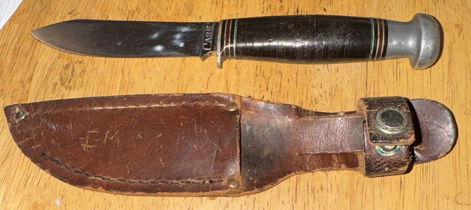 Vintage Case 1932-1940 Fixed Blade Knife w/ Stacked Leather Handle And Sheath