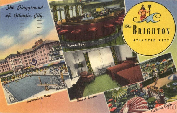 1955 Atlantic City,NJ The Brighton Hotel Tichnor New Jersey Postcard 2c stamp