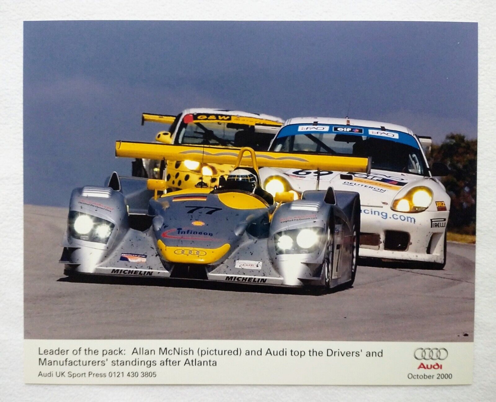 2000 Audi Sport UK Promo Press Glossy Photo Allan McNish & R8 at Petit LeMans 