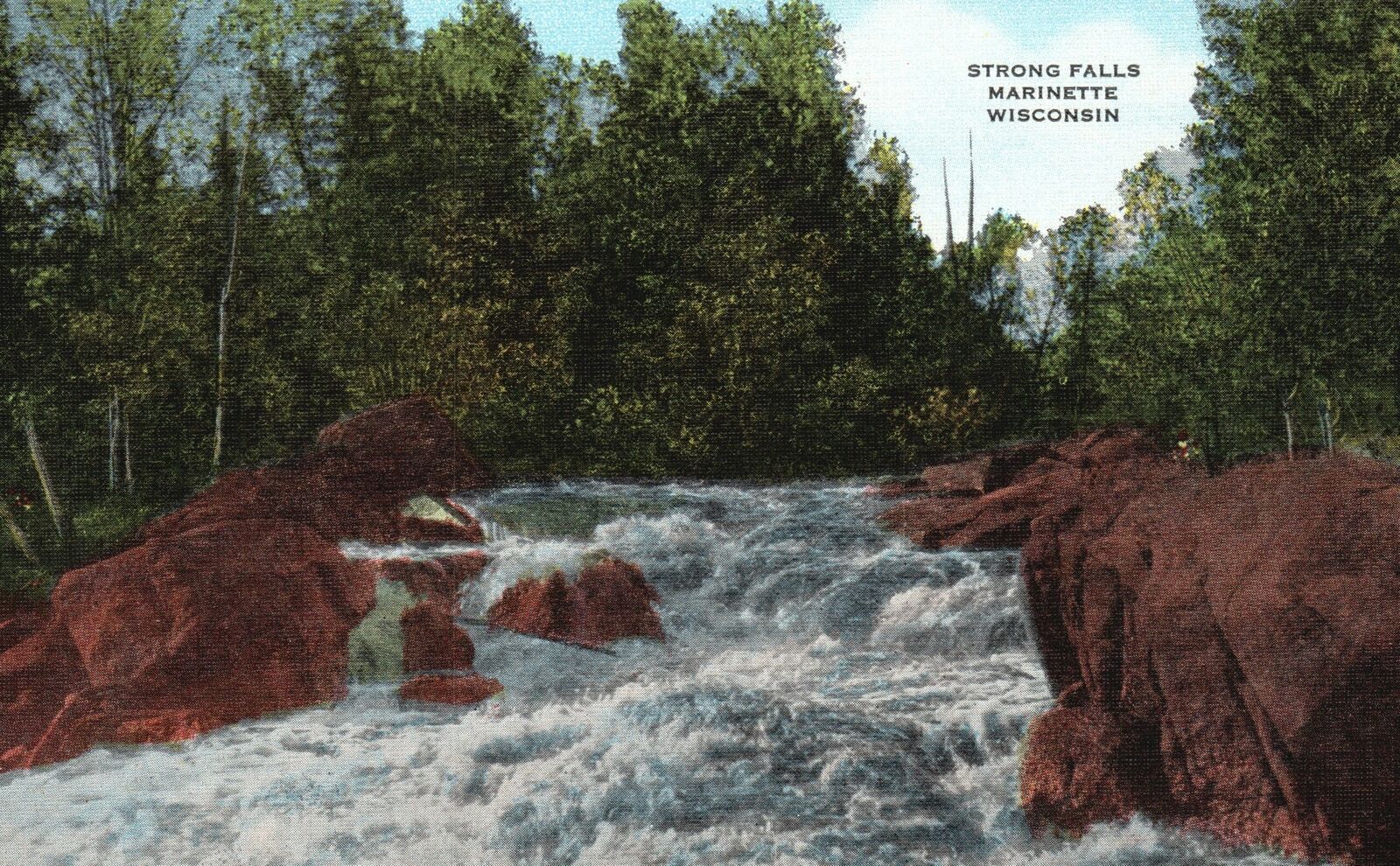 Vintage Postcard Strong Falls Picturesque Waterfall Marinette Wisconsin E.C. K.
