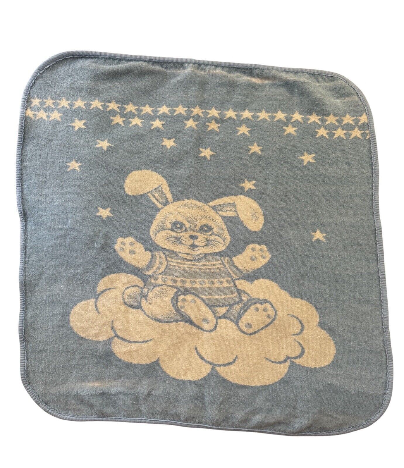 Vintage San Marcos Reversible Bunny Rabbit Baby Blanket Unisex SUPER SOFT