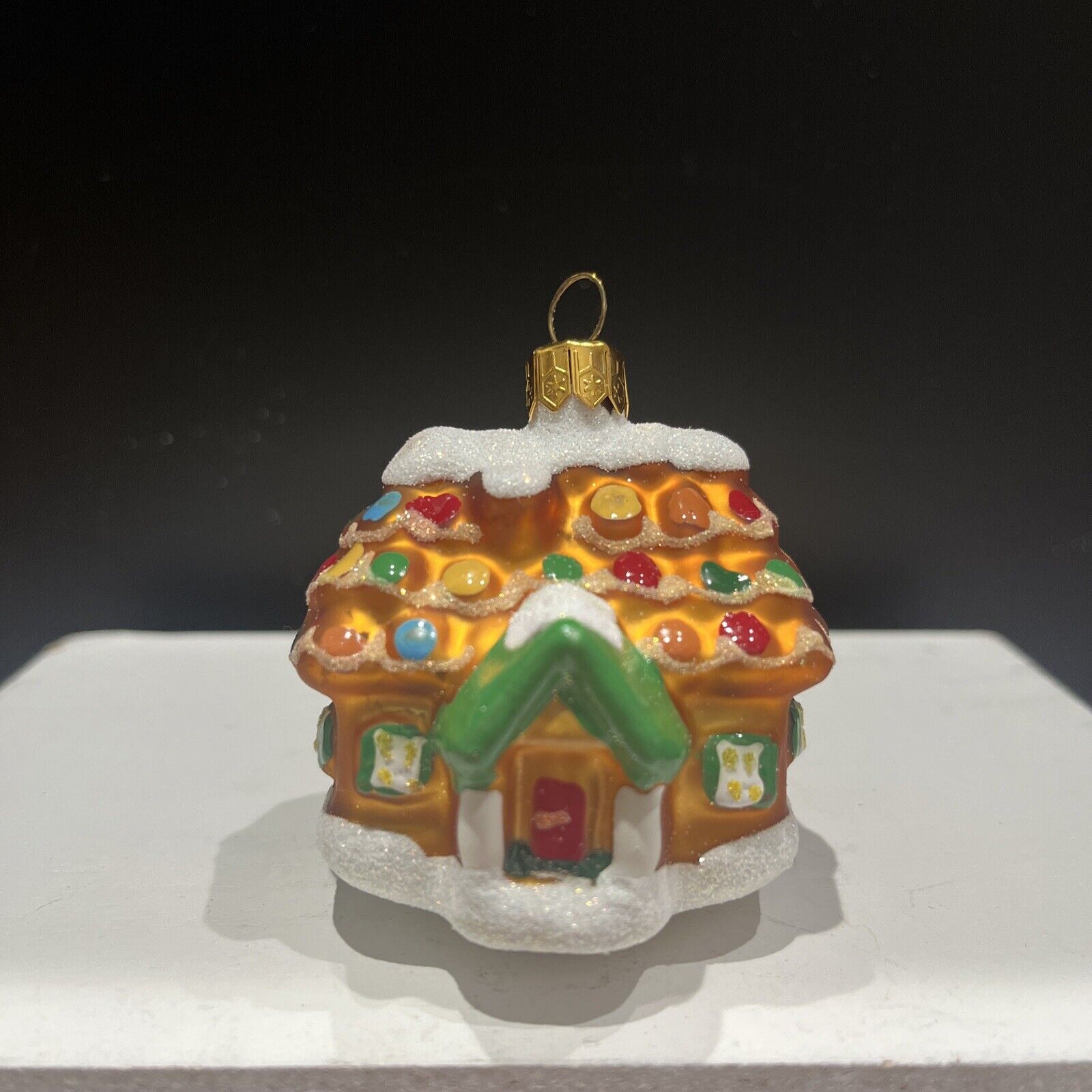 Impuls Mouth Blown Glass & Hand Painted Gingerbread House Christmas Ornament