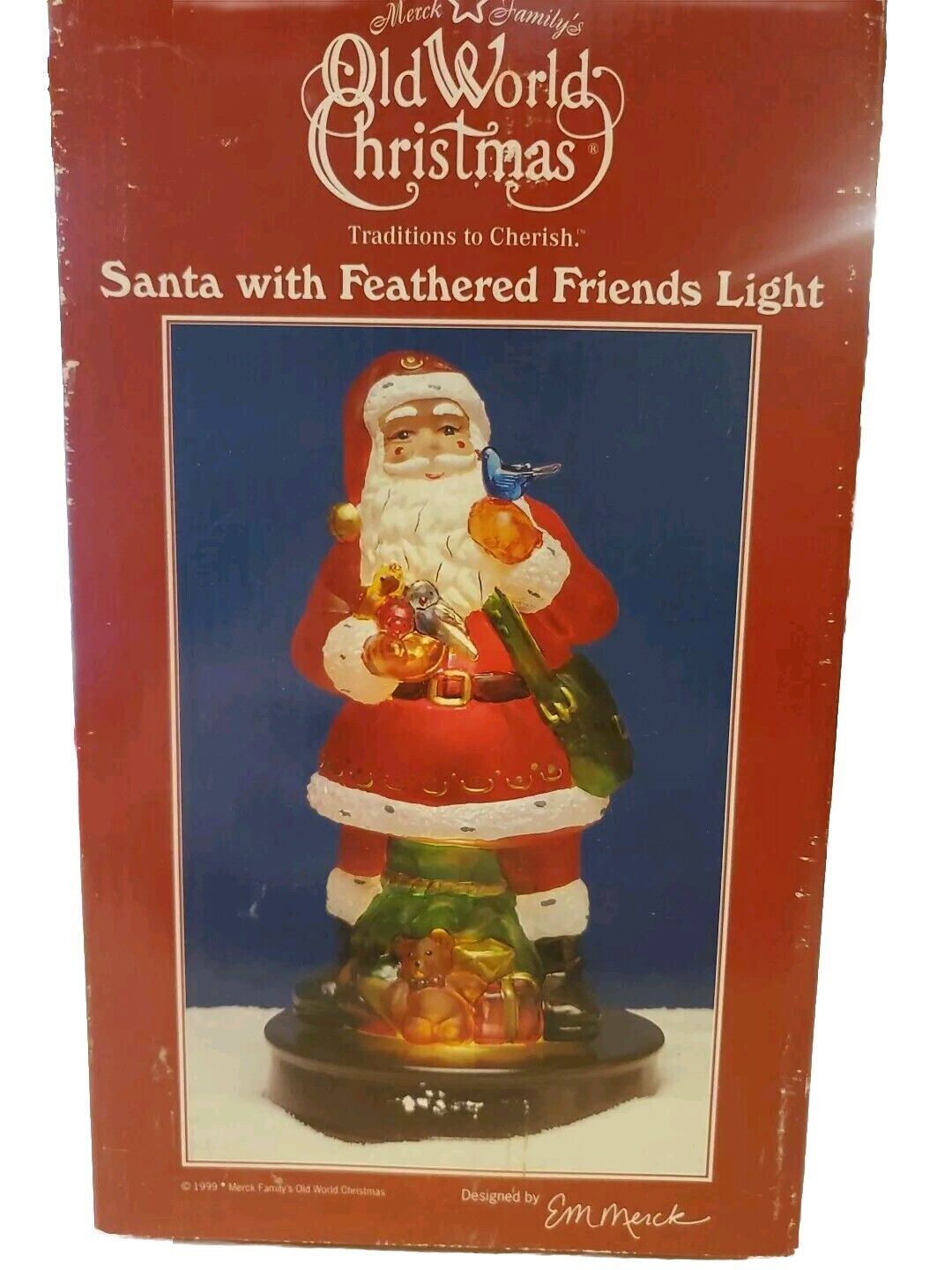 OLD WORLD CHRISTMAS SANTA WITH FEATHERED FRIENDs LIGHT With ORIG BOX 1999