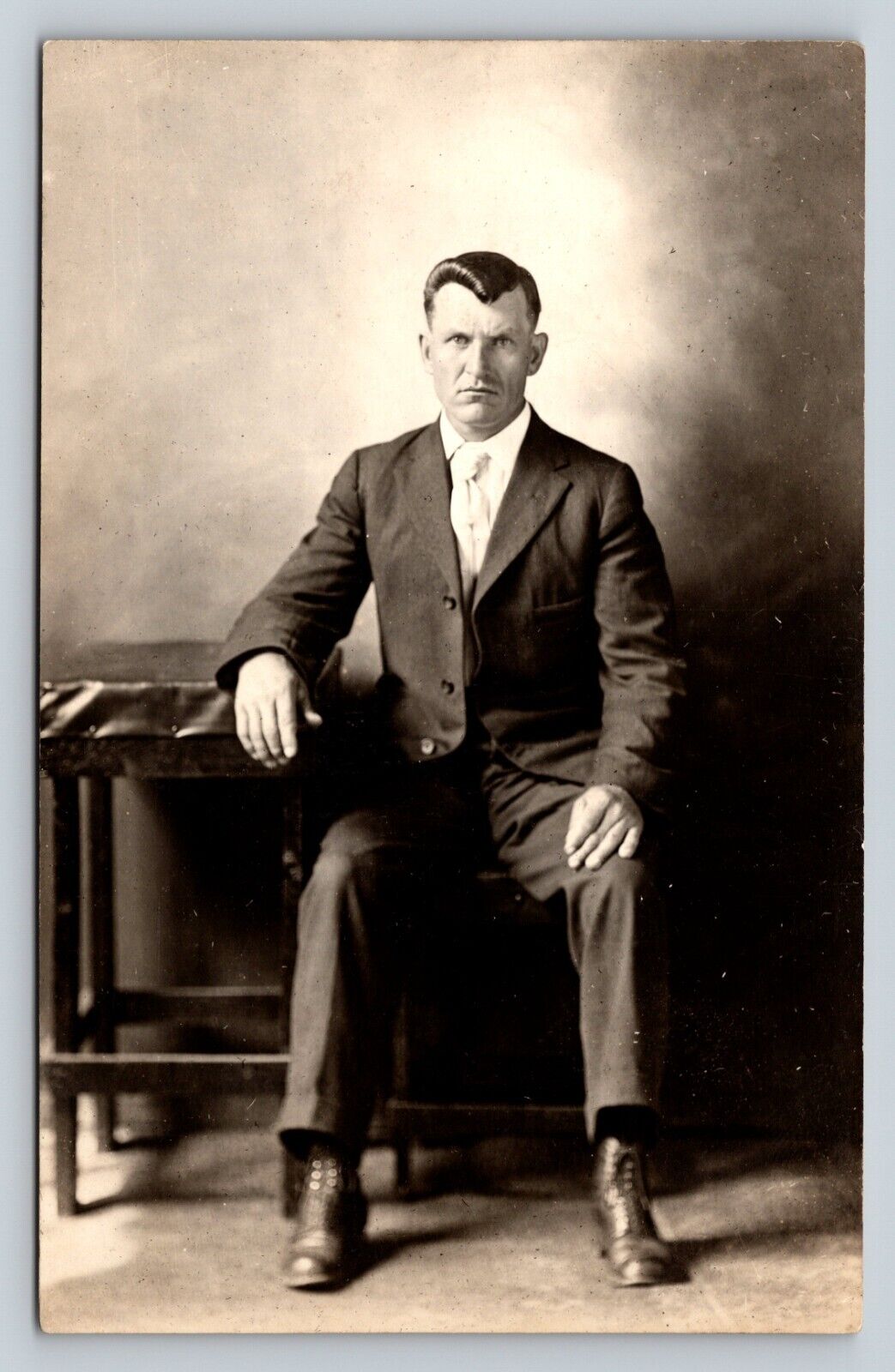 RPPC Serious Man In Suit w/ Classic Haircut Style VINTAGE Postcard AZO 1918-1930