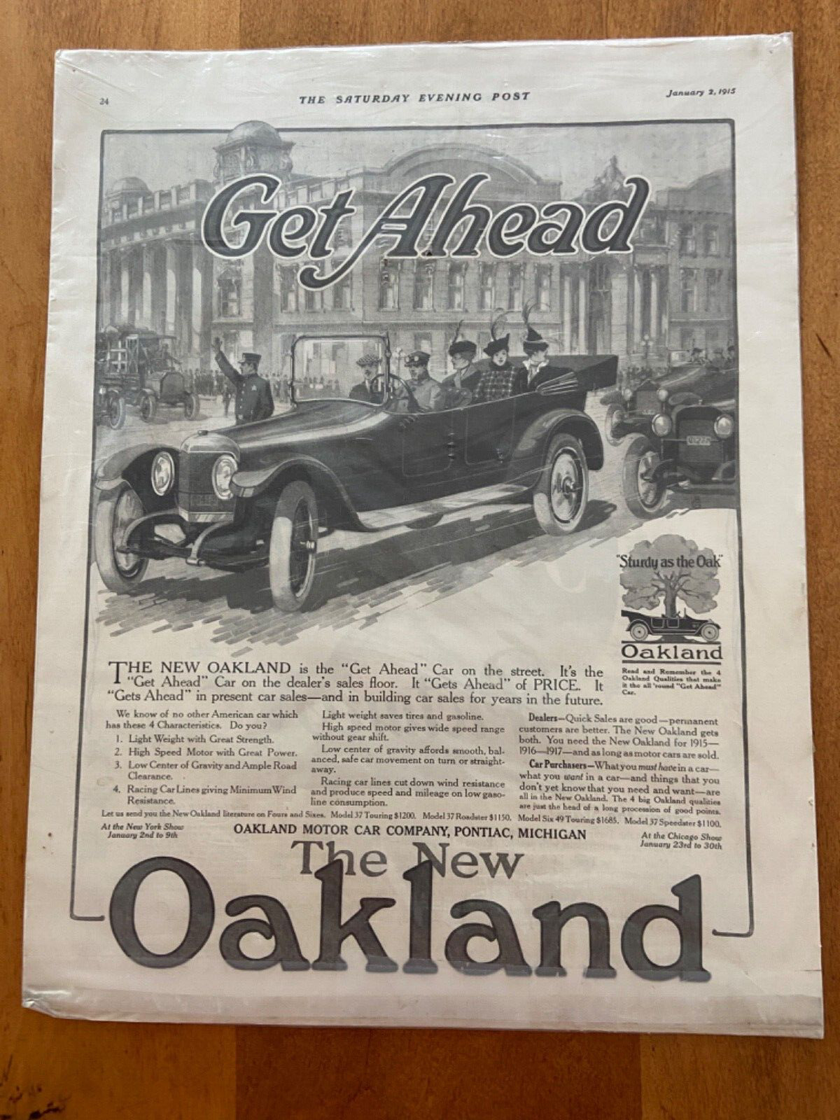 1915 Vintage Automobile Ad THE NEW OAKLAND  Pontiac Oakland Motor Car Company 