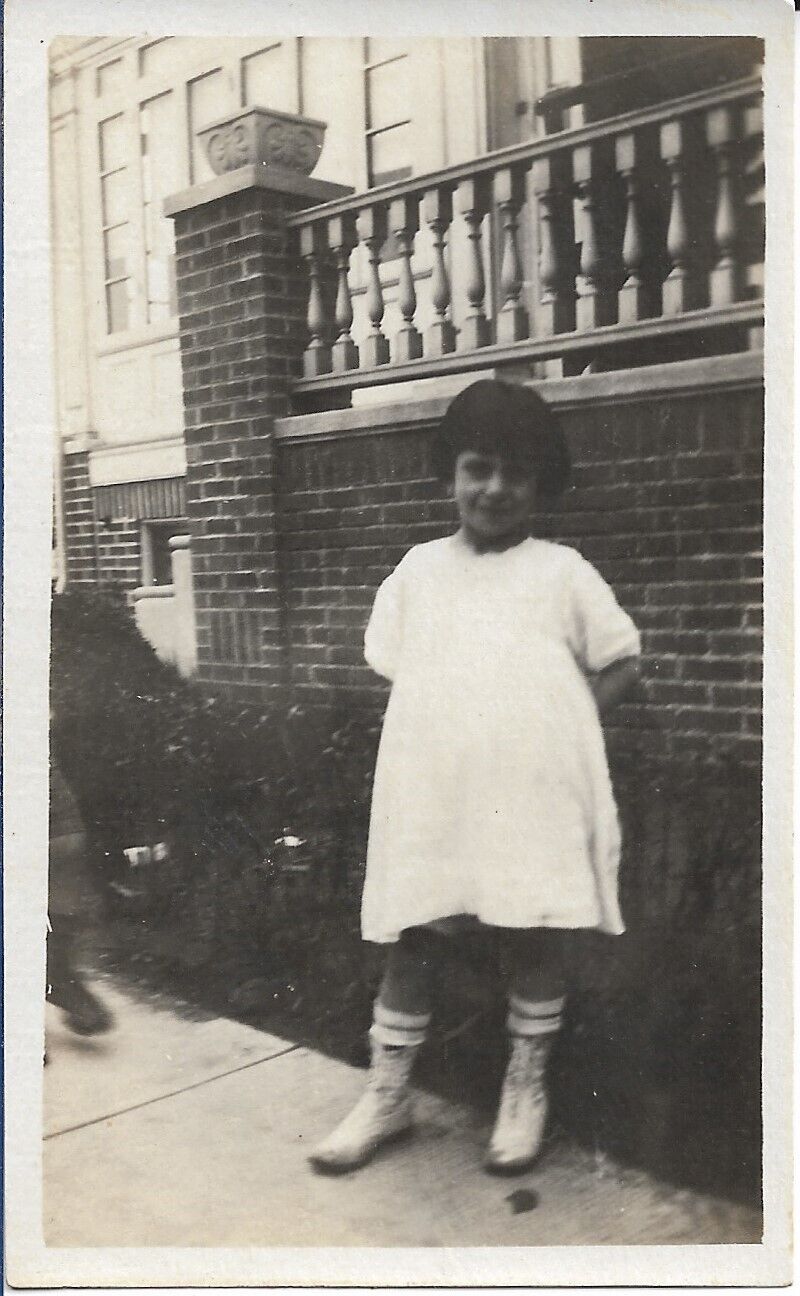 Little Girl Photograph 1920s Vintage Fashion Cute Outdoors 2 5/8 x 4 3/8