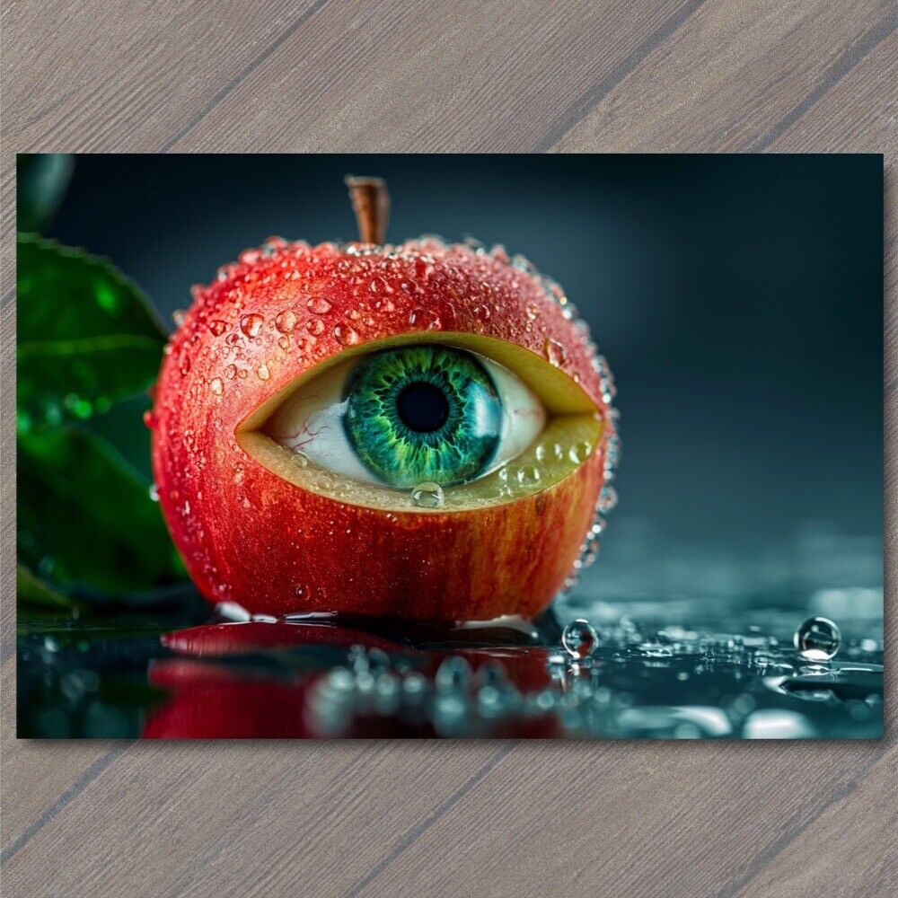 POSTCARD Pun Apple Of My Eye Red Inside Crazy Surreal Weird Strange Unusual