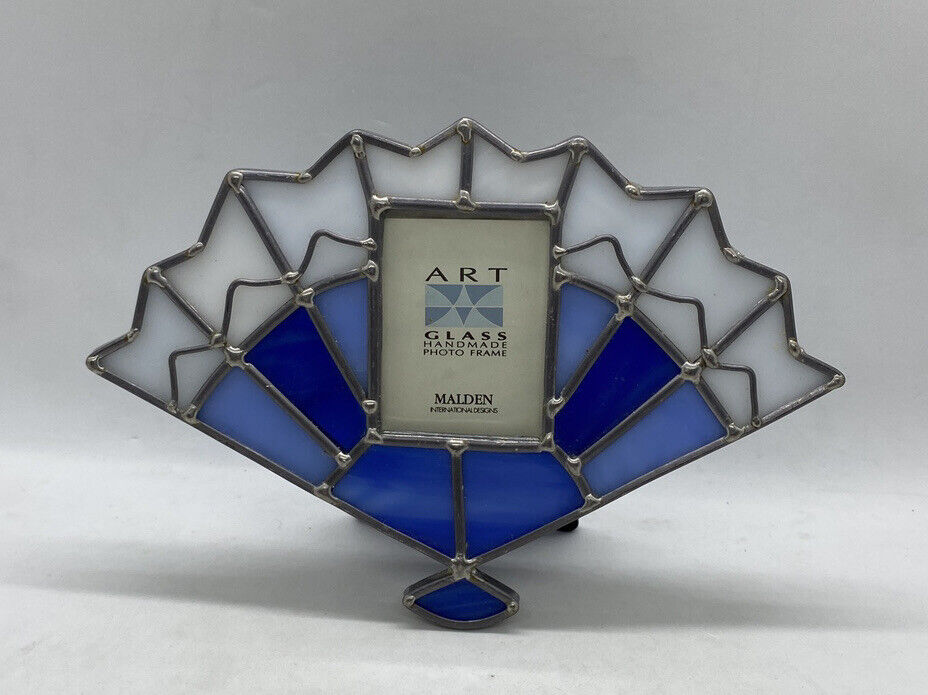 Malden Art Glass Hand Made Stained Art Glass Fan Shaped Photo Frame