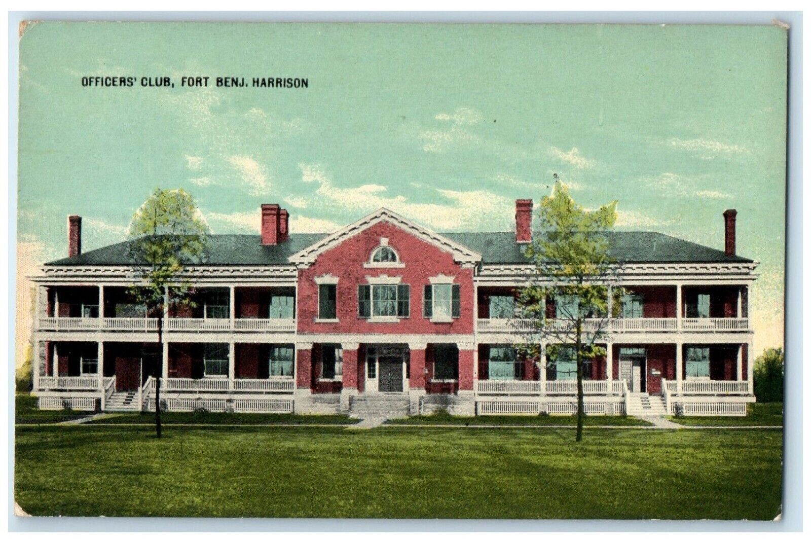 c1910 Officers Club Fort Benj Harrison Lawrence Indiana Vintage Antique Postcard