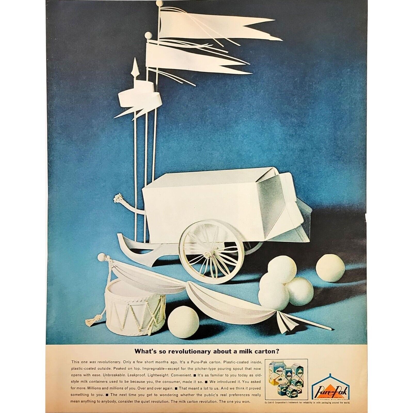 Vintage Oct 1963 Print Ad 10x13 Pure-Pak Milk Cartons