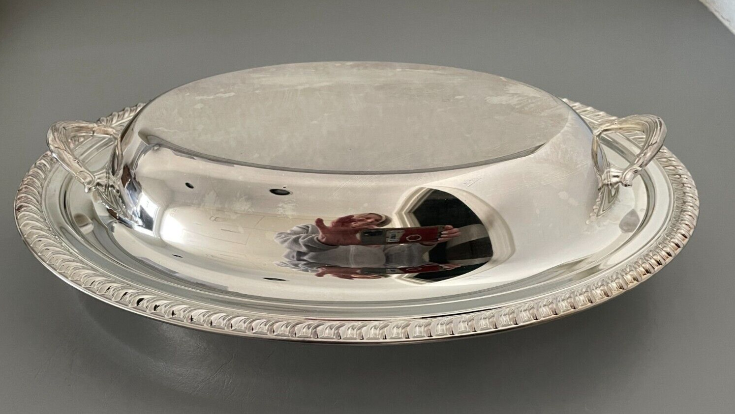 SILVERPLATE VEGETABLE SERVING DISH, Vintage Midcentury Covered Oval w/ Lid