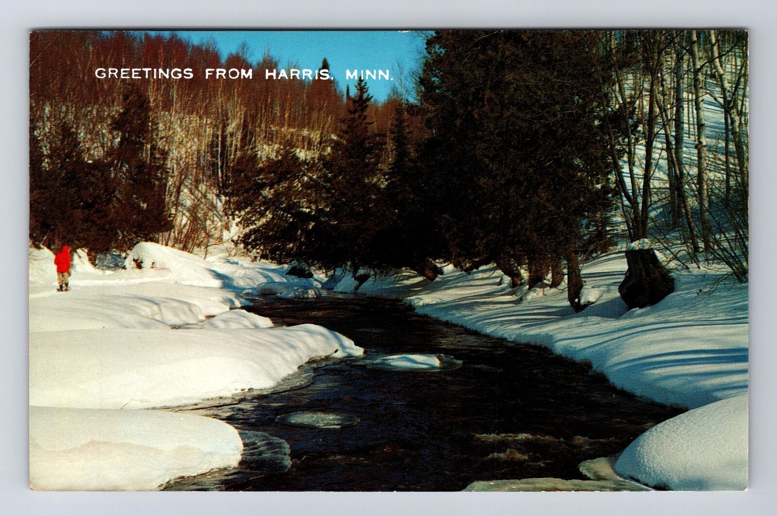 Harris MN-Minnesota, General Greetings, Open Stream in Winter Vintage Postcard