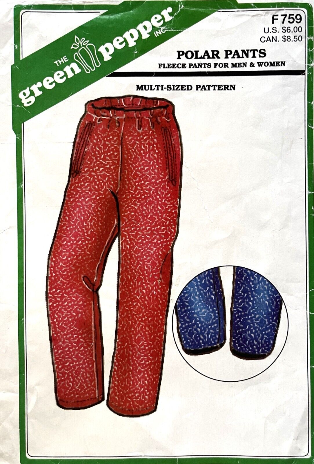1990\'s Green Pepper Misses\'/Men\'s Polar Pants Pattern F759 Size XS-XXL UNCUT