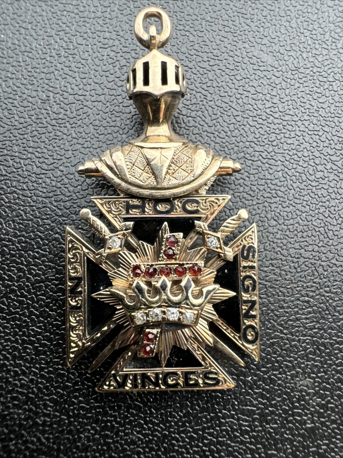 14k Gold Masonic Knights Templar Diamond Fob Pendant In Hoc Signo Vinces