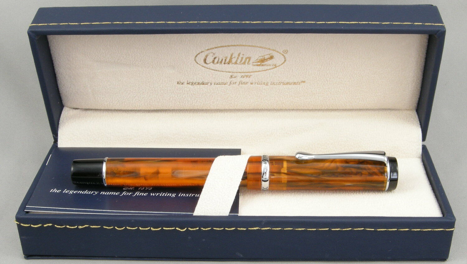 Conklin Duragraph Amber & Chrome Fountain Pen - Omniflex Nib - New in Box