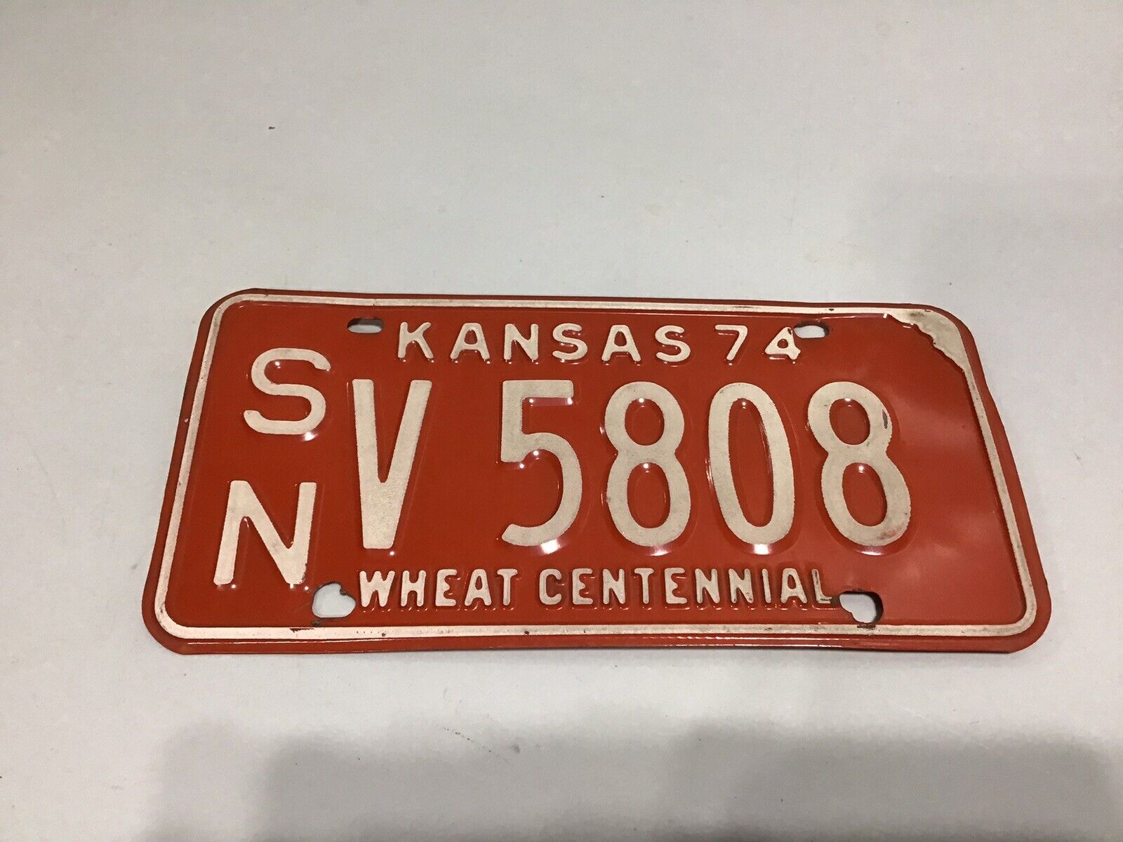 1974 Kansas license plate Shawnee county SN tag# V 5808