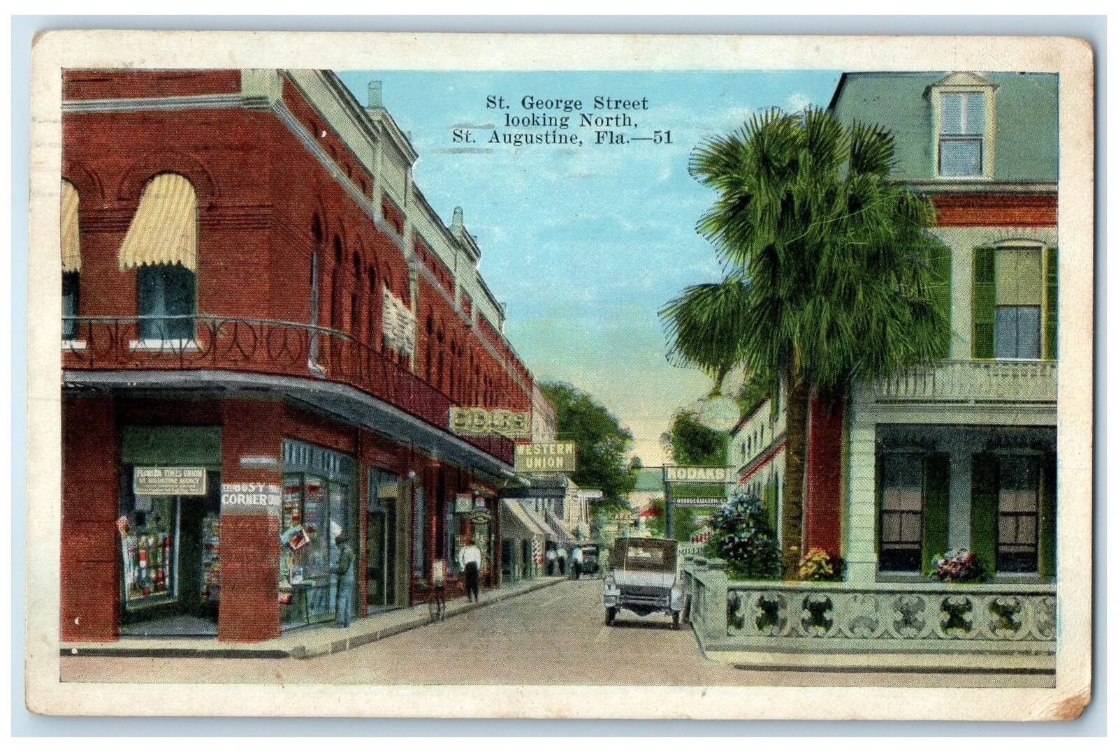 1924 St. George Street Looking North St. Augustine Florida FL Posted Postcard