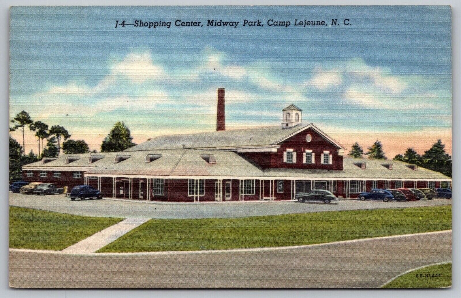 Camp Lejune North Carolina Midway Park Shopping Center Streetview Linen Postcard