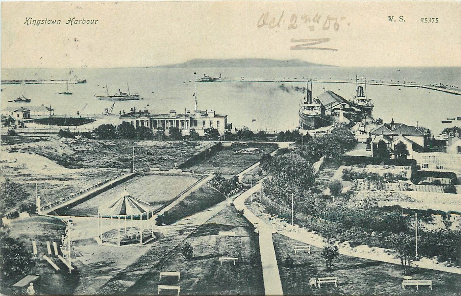 Postcard 1905 Kingston Ireland Dublin Harbor Birdseye FR24-2458