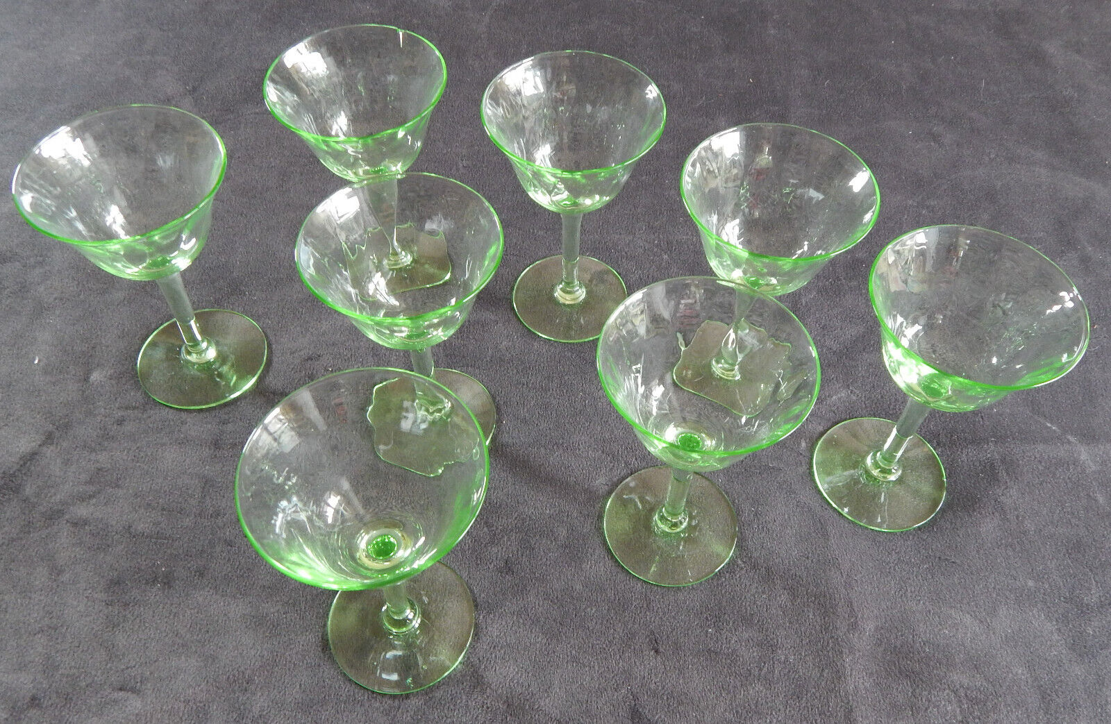 VINTAGE GREEN DEPR WINE GLASSES-SET OF 8-GOOD CONDITION-SEE PIX AND ITEM DESC