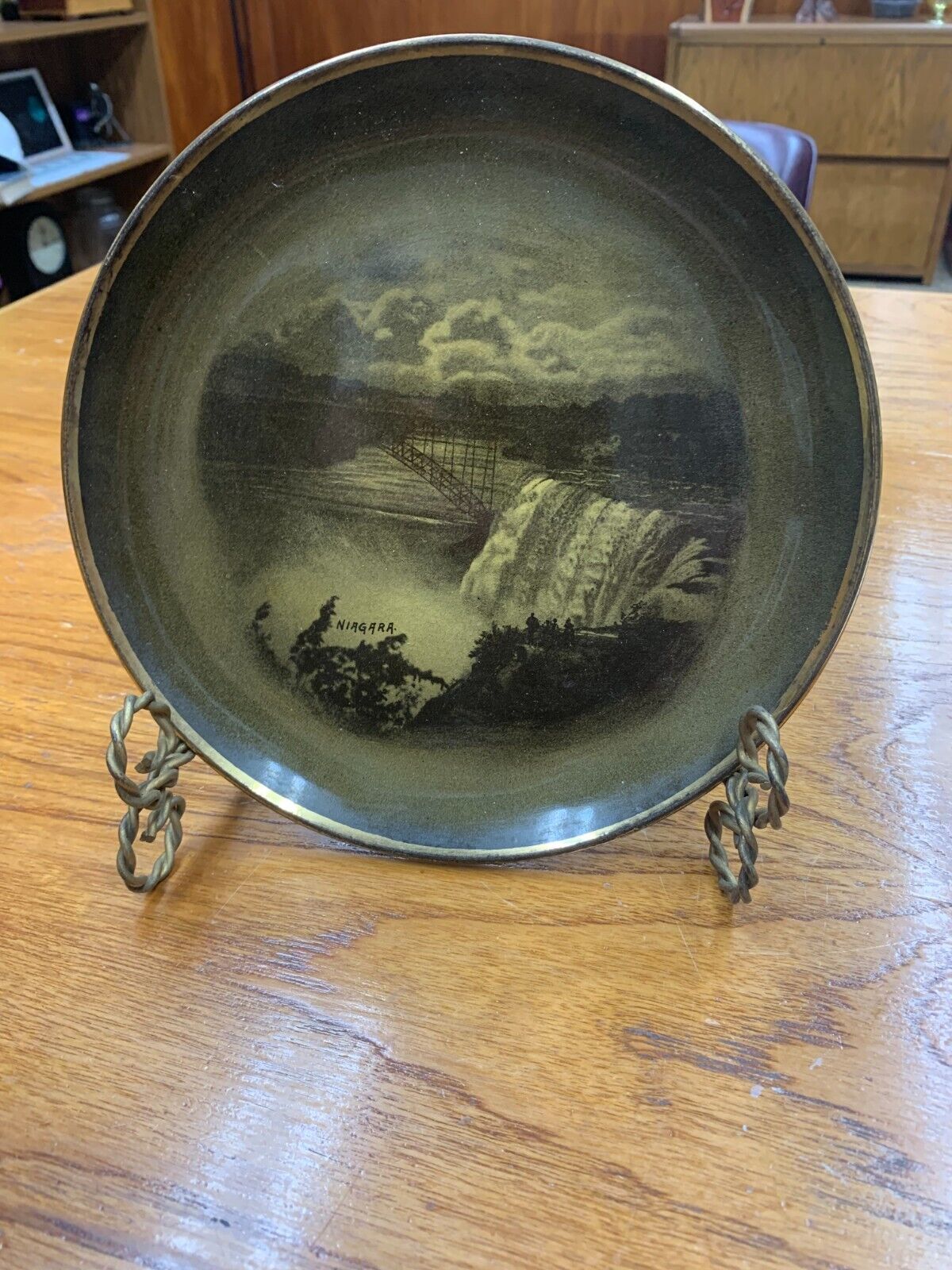Antique Ridgway Niagara Falls Plate- w/ stand England